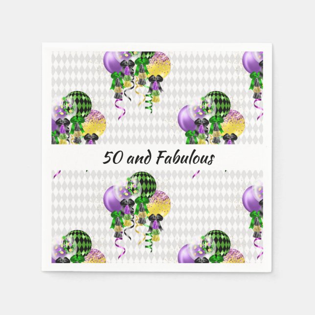 Serviette En Papier 50 et fabuleux Mardi Gras Ballons (Devant)