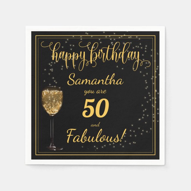 Serviette En Papier 50 et fabuleux Modèle d'anniversaire noir et or (Devant)