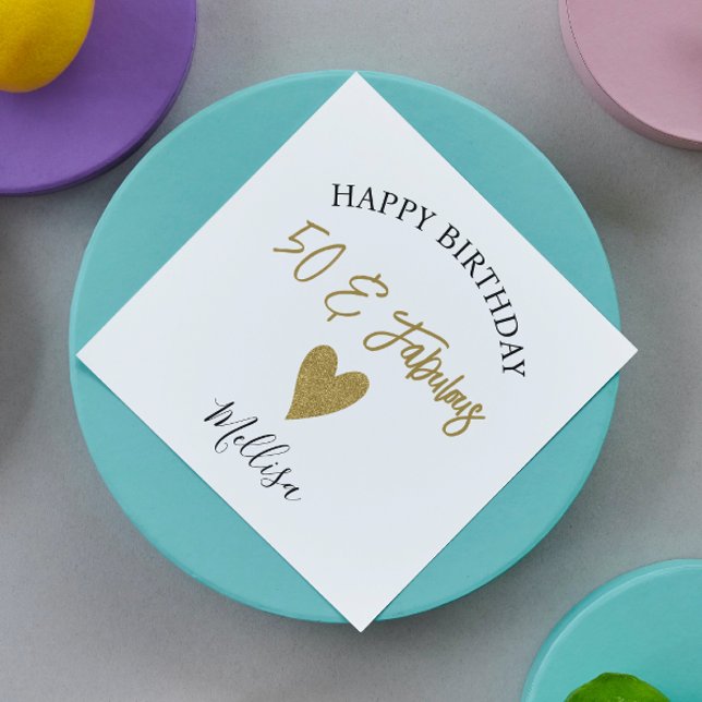 Serviette En Papier 50 Et Fabuleux Noir Et Or Joyeux Anniversaire (Créateur téléchargé)