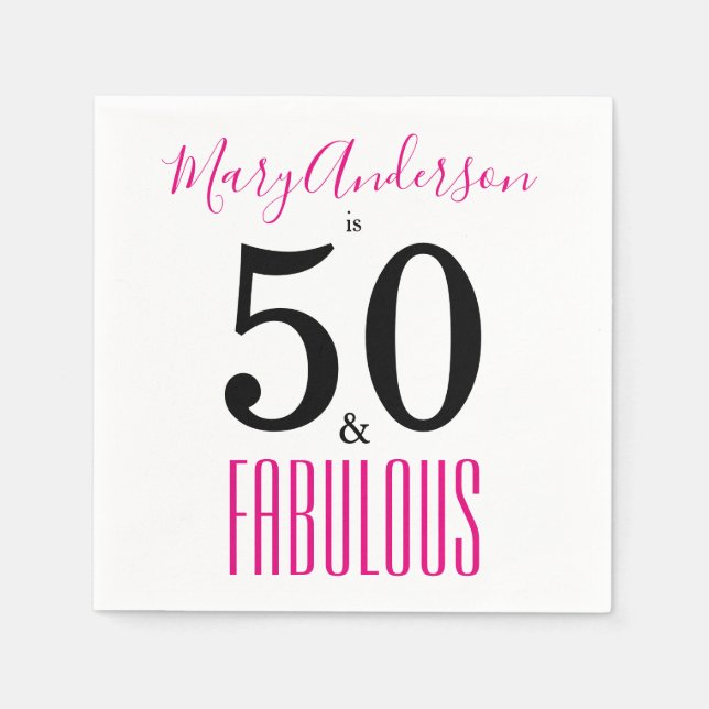 Serviette En Papier 50 et fabuleux nom de script Anniversaire fête (Devant)