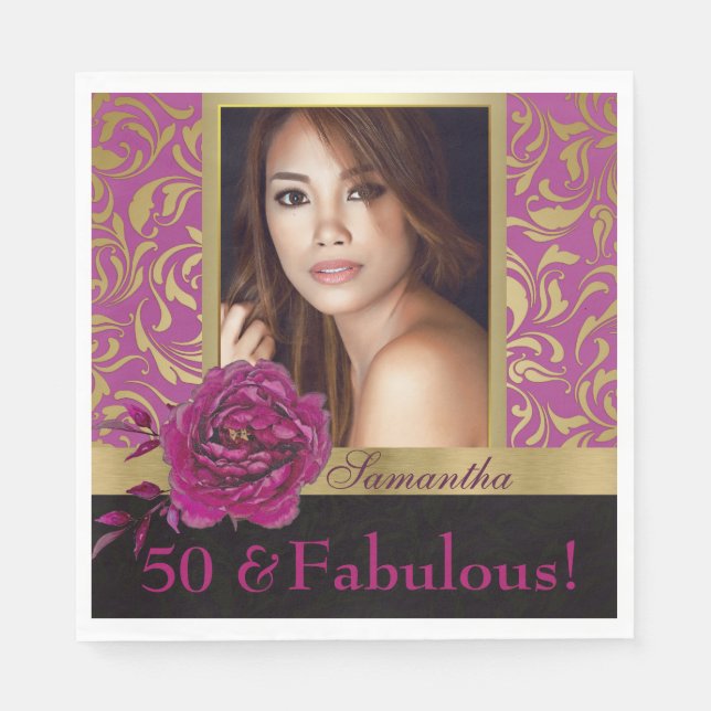 Serviette En Papier 50 et fabuleux Purple Gold Damask Photo Anniversai (Devant)