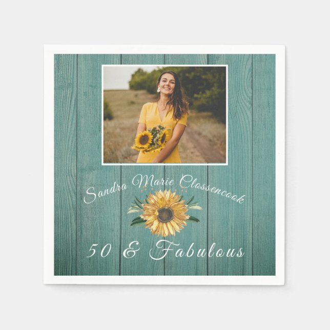 Serviette En Papier 50 et fabuleux | Sunflower Green Anniversaire (Devant)