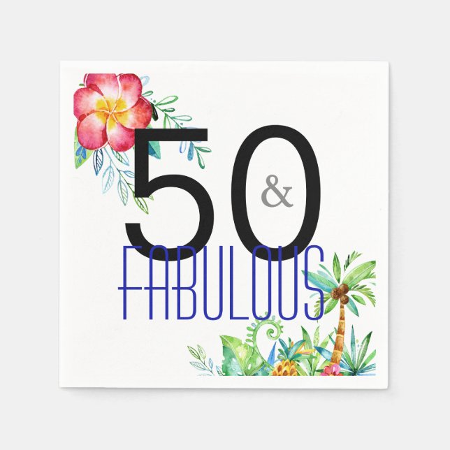 Serviette En Papier 50 et fabuleux Tropical Floral 50e anniversaire (Devant)