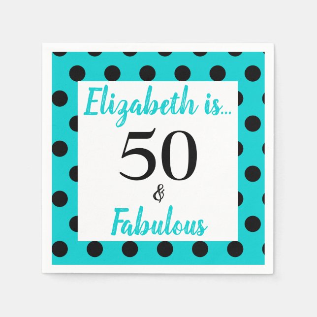 Serviette En Papier 50 et Fabuleux Turquoise Blue Anniversaire (Devant)