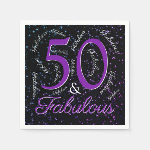 Serviette En Papier 50 Et Fabulous Anniversaire Violet Noir Élégant