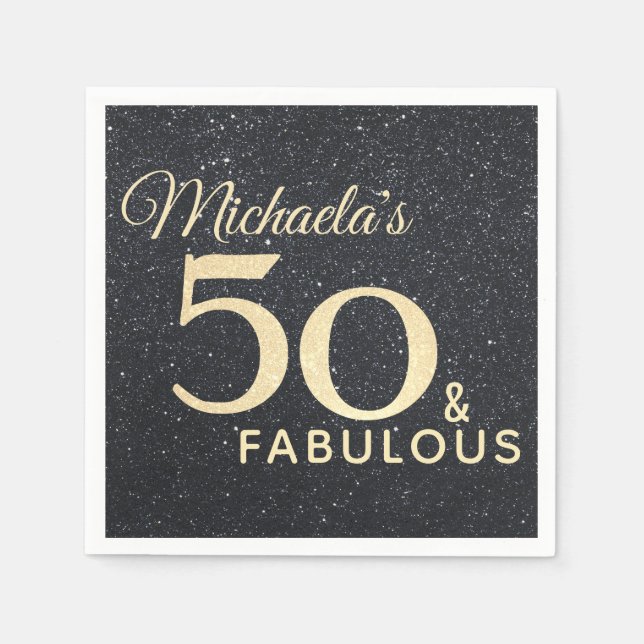Serviette En Papier 50 et Fabulous Black Gold Cinquantième anniversair (Devant)
