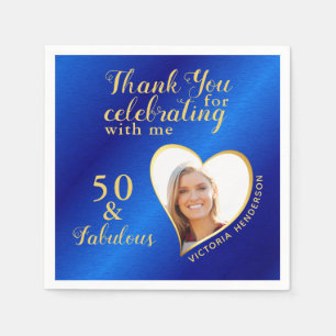 Serviette En Papier 50 et Fabulous Blue and Gold Photo Anniversaire
