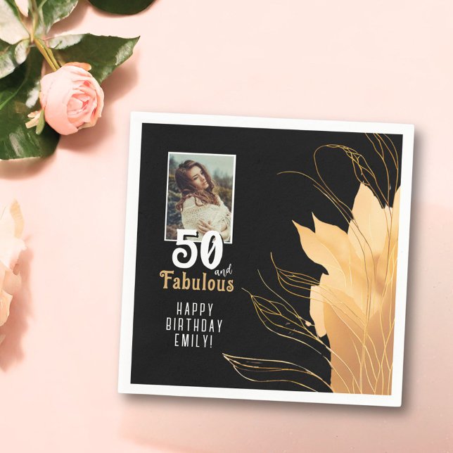 Serviette En Papier 50 et Fabulous Gold Foliage 50e Anniversaire Photo (Créateur téléchargé)