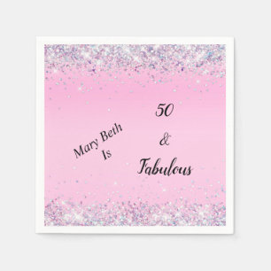 Serviette En Papier 50 et Fabulous Parties scintillant d'argent rose