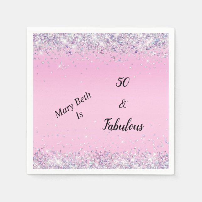 Serviette En Papier 50 et Fabulous Parties scintillant d'argent rose (Devant)