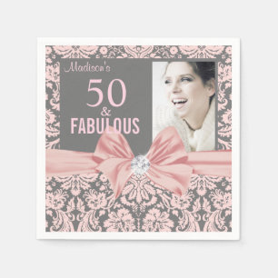 Serviette En Papier 50 et Fabulous rose damas diamant anniversaire