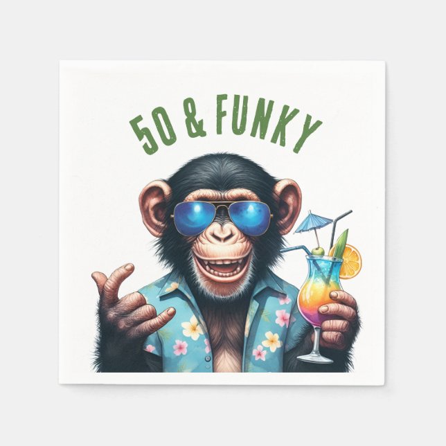 Serviette En Papier 50 et Singe Funky Anniversaire 50 ans (Devant)