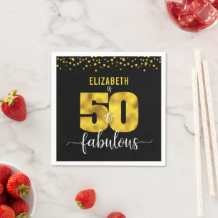 Serviette En Papier 50 fabuleux anniversaire noir parties scintillant 