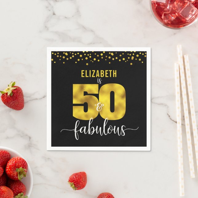 Serviette En Papier 50 fabuleux anniversaire noir parties scintillant  (En situation)