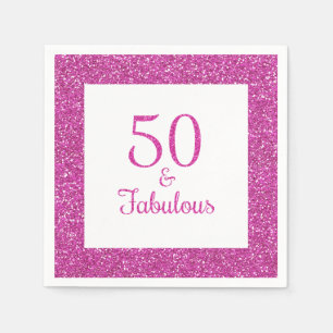 Serviette En Papier 50 & Fabuleux Anniversaire Parties scintillant ros