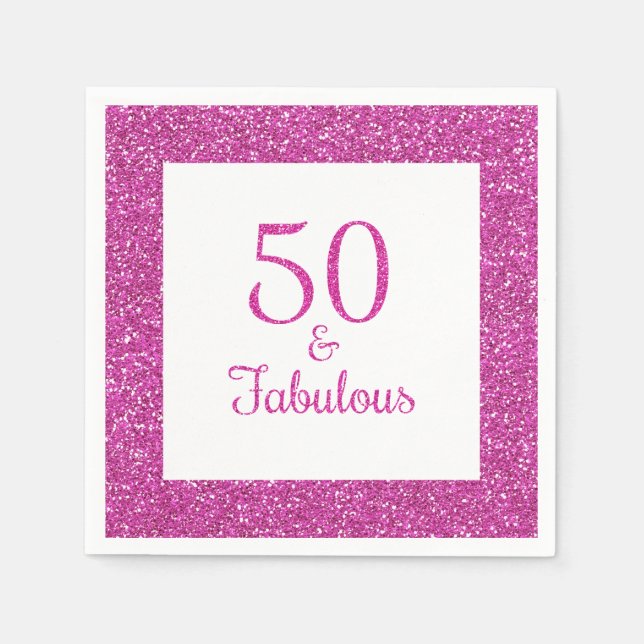 Serviette En Papier 50 & Fabuleux Anniversaire Parties scintillant ros (Devant)