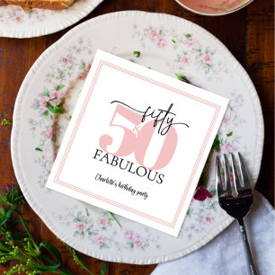 Serviette En Papier "50 & Fabuleux" Anniversaire rose et noir