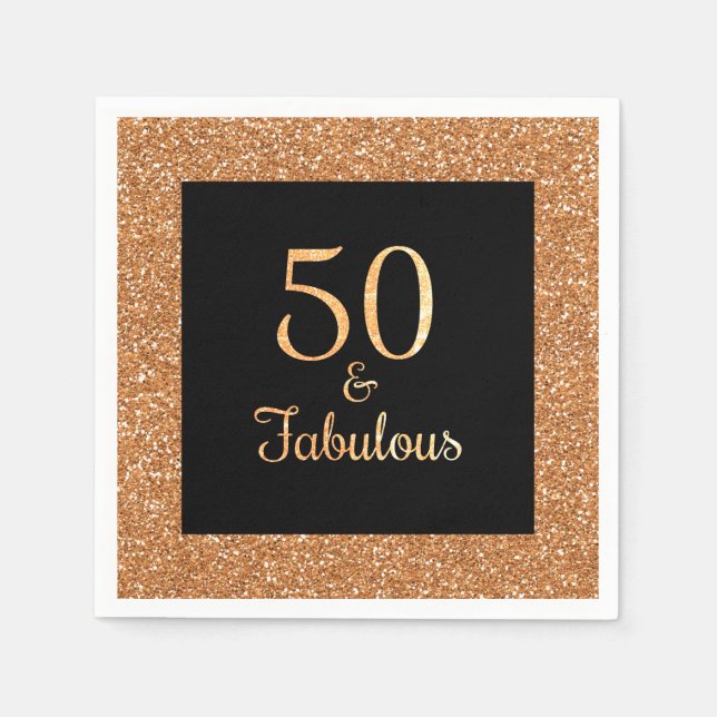 Serviette En Papier 50 & Fabuleux Anniversaire Sparkly Gold Parties sc (Devant)