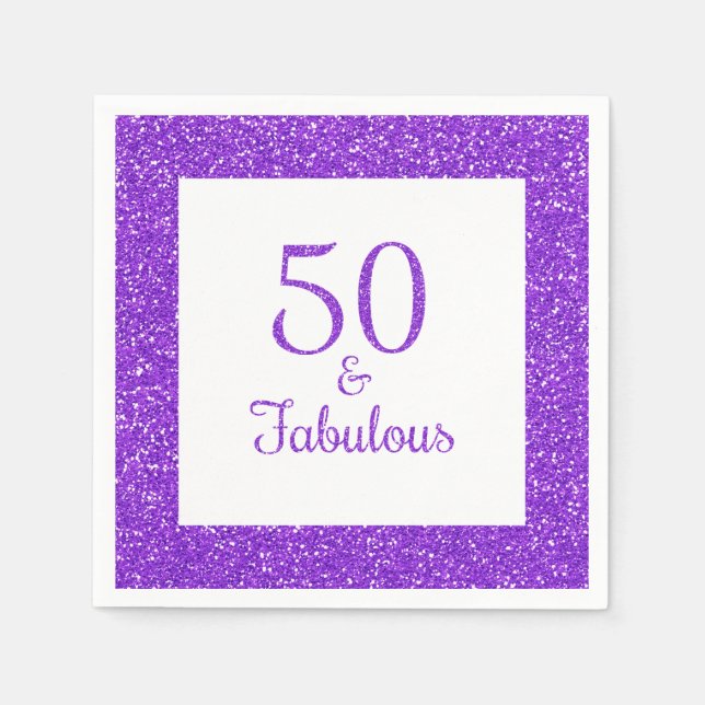 Serviette En Papier 50 & Fabuleux anniversaire Sparkly Purple Parties  (Devant)