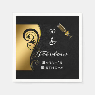 Serviette En Papier 50 & Fabuleux Black Gold Anniversaire Cocktail
