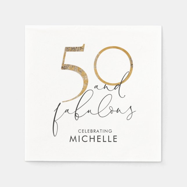 Serviette En Papier 50 & Fabuleux Black White Gold Personnalisé (Devant)