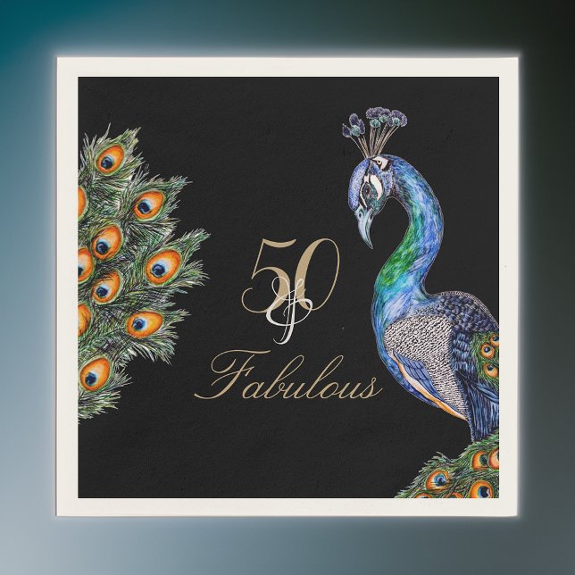 Serviette En Papier 50 & Fabuleux Elegant Aquarelle Peacock Anniversai (Créateur téléchargé)