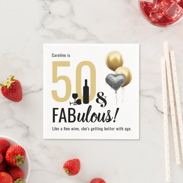 Serviette En Papier 50 & Fabuleux Gold & Black Modern Anniversaire (En situation)