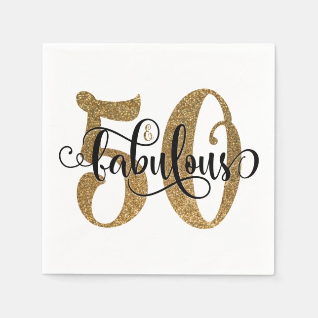 Serviette En Papier 50 & Fabuleux Parties scintillant d'or Typographie (Devant)