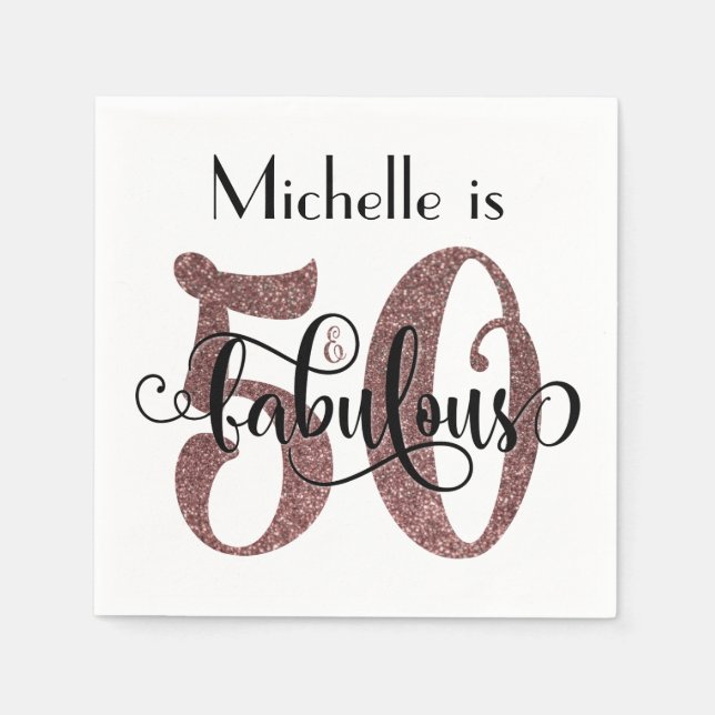 Serviette En Papier 50 & Fabuleux Rose Gold Parties scintillant Annive (Devant)