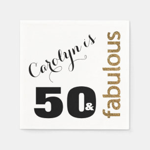 Serviette En Papier "50 & Fabulous" 3 Parties scintillant d'or 50e ann