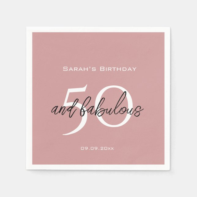 Serviette En Papier 50 & Fabulous Birthday Modern Dusty Pink Girly  (Devant)