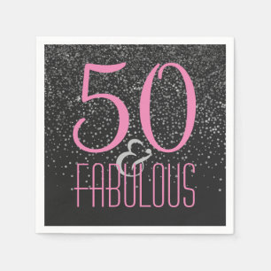 Serviette En Papier 50 & Fabulous Black Pink   Élégant 50e anniversair