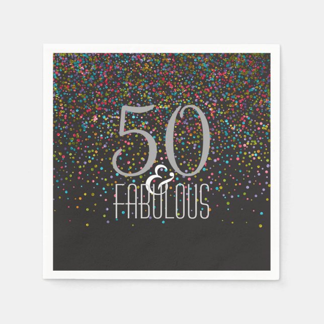 Serviette En Papier 50 & Fabulous Confetti Dots Élégant 50e anniversai (Devant)