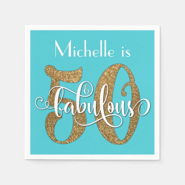 Serviette En Papier 50 & Fabulous Gold Parties scintillant Anniversair (Devant)