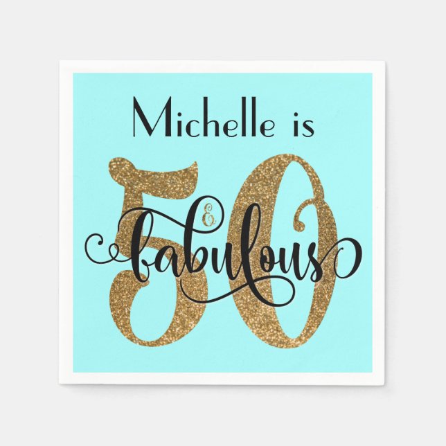 Serviette En Papier 50 & Fabulous Gold Parties scintillant Birthday Li (Devant)