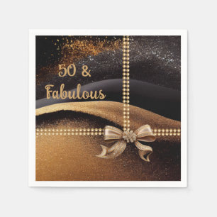Serviette En Papier 50 & Fabulous Photo Gold Black Bow 50th