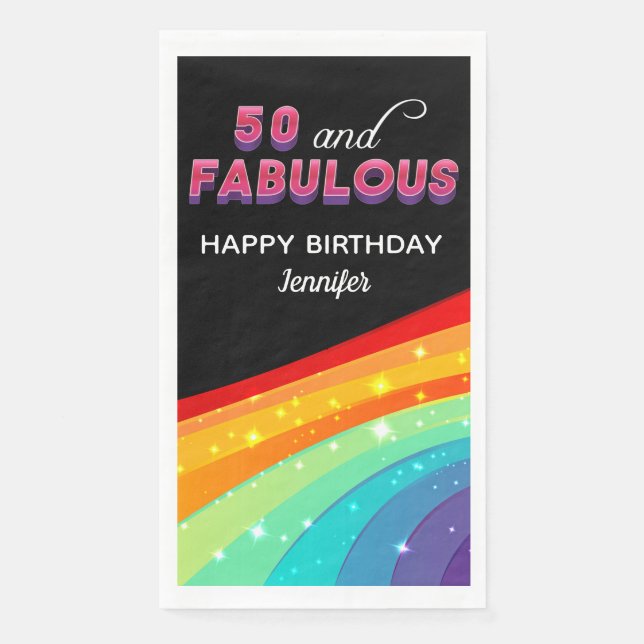 Serviette En Papier 50 & Fabulous Rainbow Sparkle 50th Birthday Party (Devant)