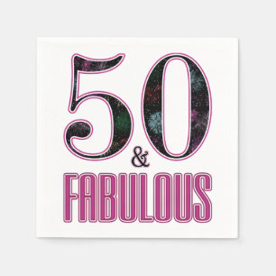 Serviette En Papier 50 & Fabulux Rose Typographie 50e Anniversaire