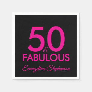 Serviette En Papier 50 Merveilleux Anniversaire 50 ans Noir Rose Chaud
