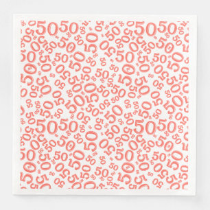 Serviette En Papier 50e âge nombre aléatoire Motif corail/blanc