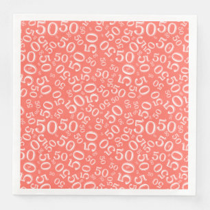 Serviette En Papier 50e âge nombre aléatoire Motif corail/blanc