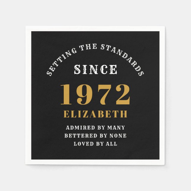 Serviette En Papier 50e anniversaire 1972 Elegant Chic Gold Noir (Devant)