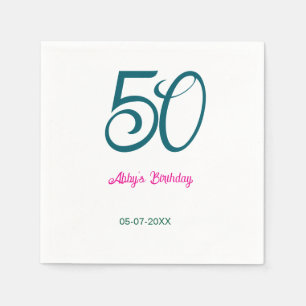 Serviette En Papier 50e anniversaire ajouter nom année turquoise rose