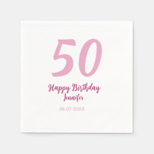 Serviette En Papier 50e anniversaire ajouter nom date année rose rouge