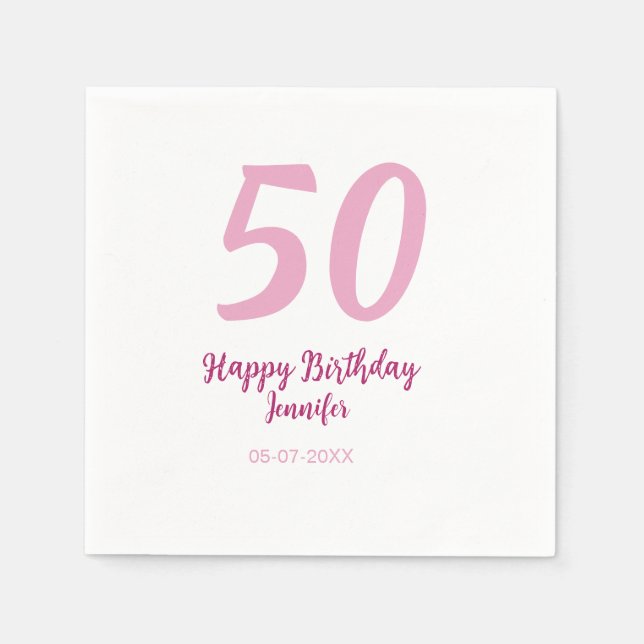 Serviette En Papier 50e anniversaire ajouter nom date année rose rouge (Devant)