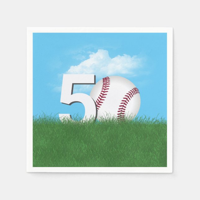 Serviette En Papier 50e Anniversaire Baseball En Herbe Verte (Devant)