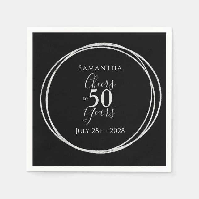Serviette En Papier 50e anniversaire Black Silver encourage à 50 ans (Devant)