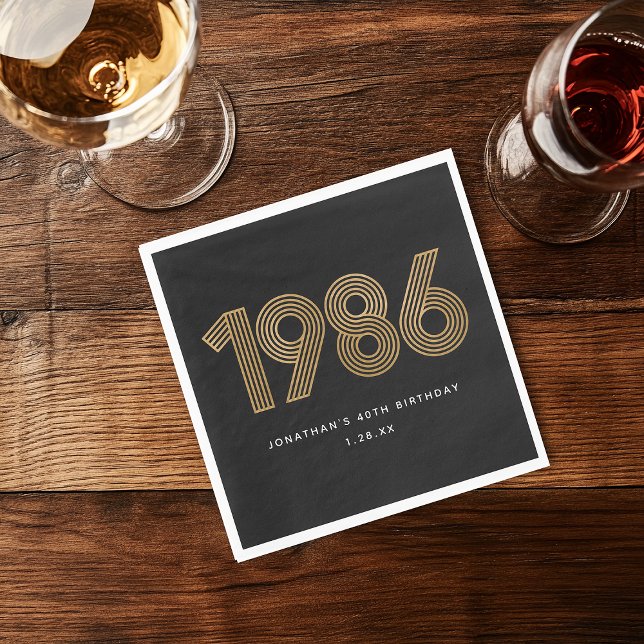 Serviette En Papier 50e anniversaire Blanc Noir Or 1986  (1986 White Black Gold 50th Birthday Napkins)