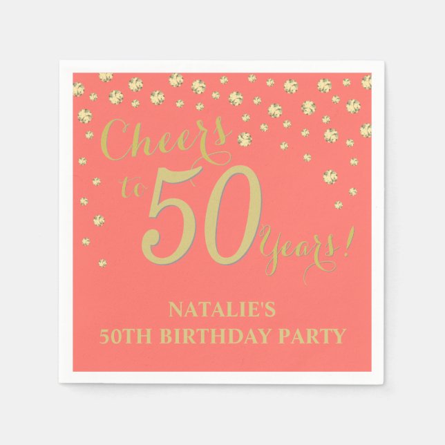 Serviette En Papier 50e anniversaire Coral et Diamant d'or (Devant)
