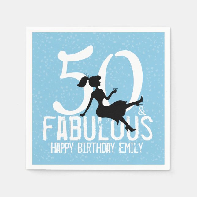 Serviette En Papier 50e anniversaire Cute Blue Party Silhouette Martin (Devant)